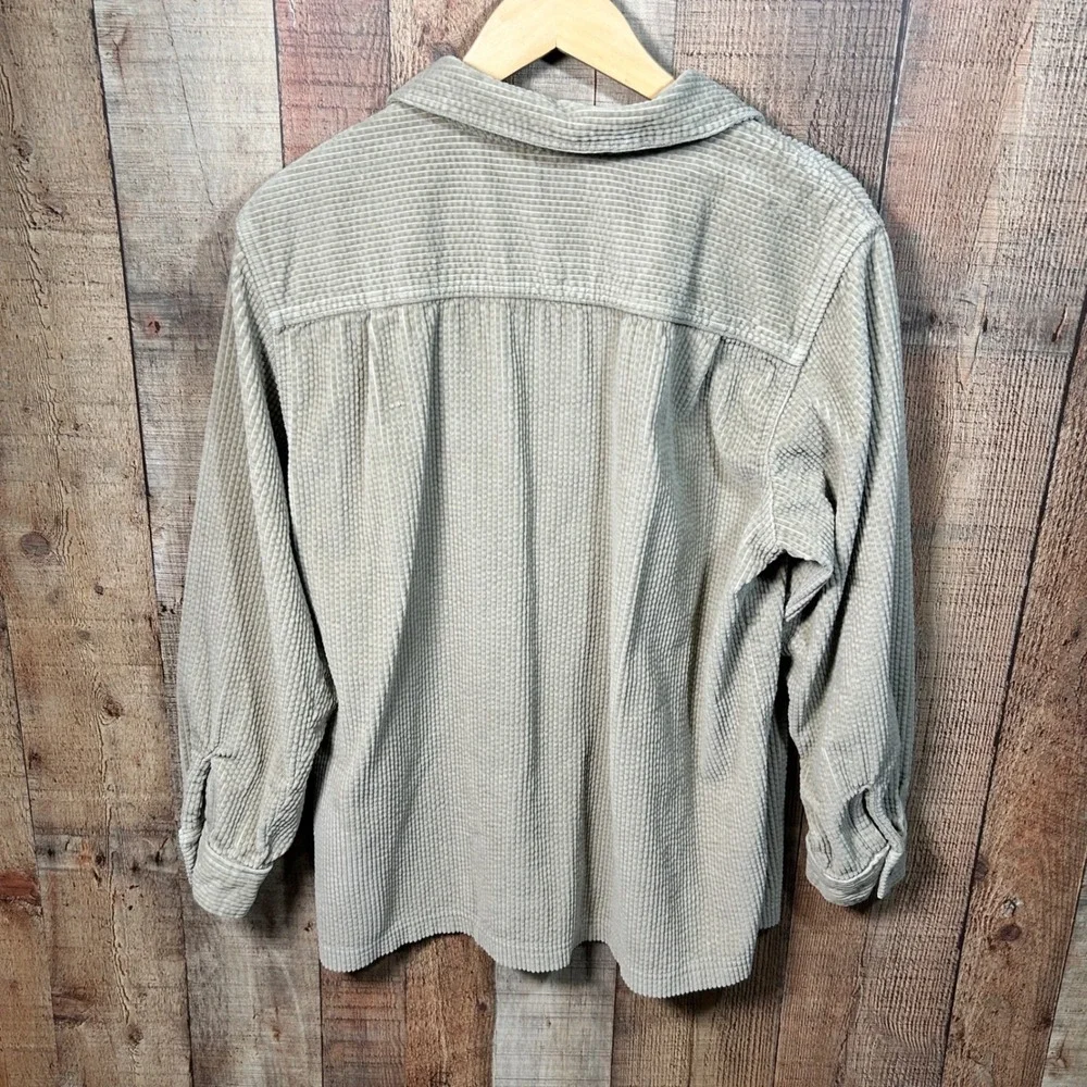 LL Bean Comfort Corduroy Big Shirt Beige Button Down Large Coastal Grandmother L